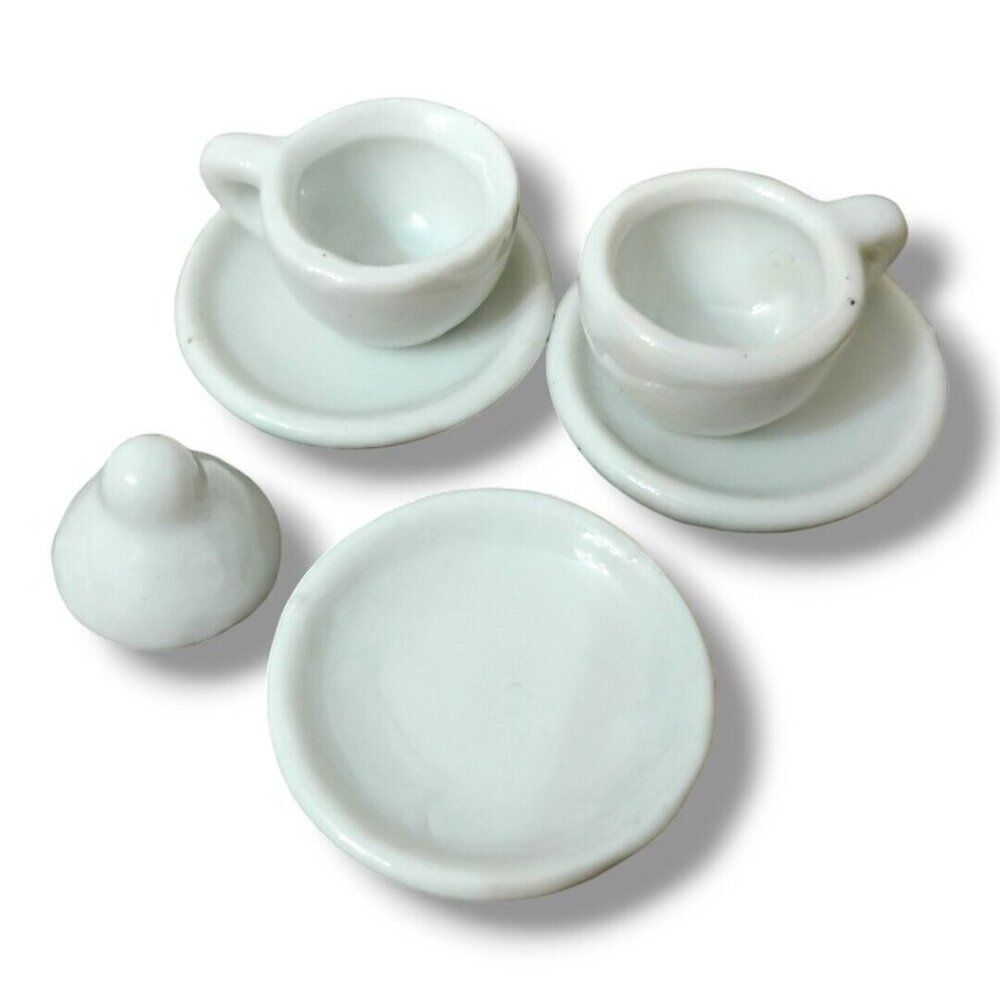 Miniature Dollhouse White China Tea Set 6 misc pcs Porcelain